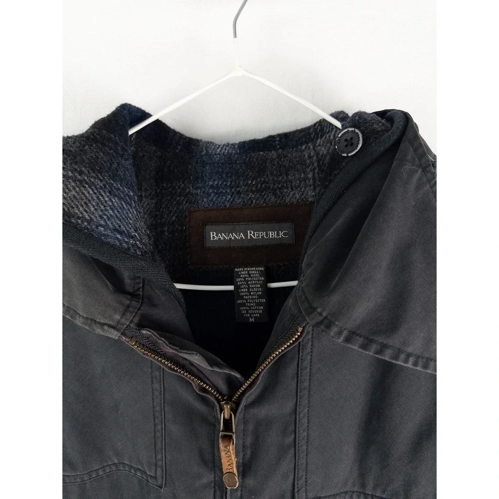 VTG 90s Banana Republic Wool Lined Hooded Parka Jacket Mens M Faded Black Gorpco